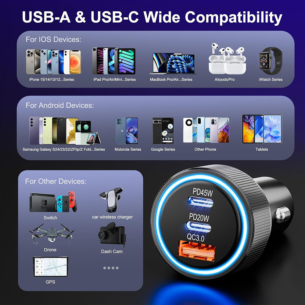 Techsuit C6 DriveBoost Car Charger, 60W, 3A, 1 x USB-A - 2 x USB-C, Silver