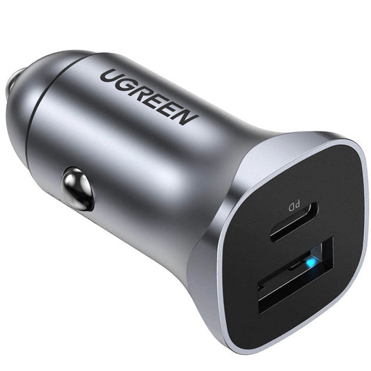 Car Charger UGREEN CD130, 30W, 3A, 1 x USB-A - 1 x USB-C, Grey 