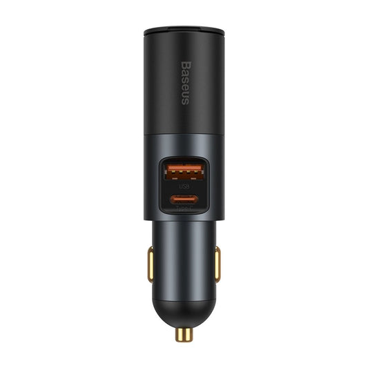 Baseus Share Together Car Charger, 120W, 3A, 1 x Cigarette Lighter Extension - 1 x USB-A - 1 x USB-C, Gray CCBT-C0G