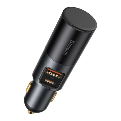 Baseus Share Together Car Charger, 120W, 3A, 1 x Cigarette Lighter Extension - 1 x USB-A - 1 x USB-C, Gray CCBT-C0G