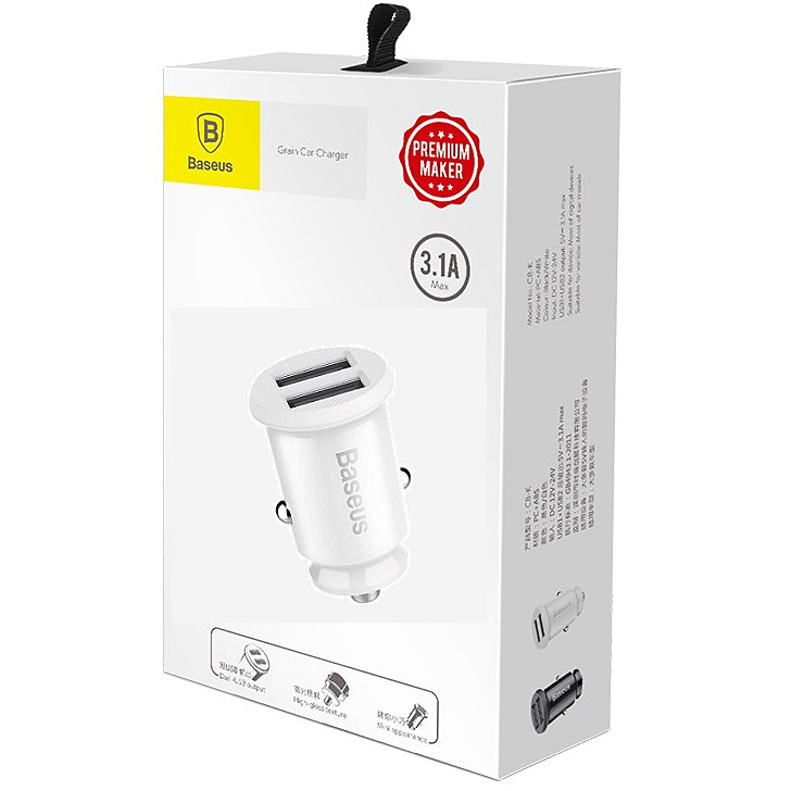 Baseus Grain Car Charger, 10.5W, 2.1A, 2 x USB-A, White CCALL-ML02