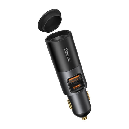 Baseus Share Together Car Charger, 120W, 3A, 1 x Cigarette Lighter Extension - 1 x USB-A - 1 x USB-C, Gray CCBT-C0G