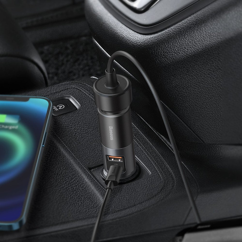 Baseus Share Together Car Charger, 120W, 3A, 1 x Cigarette Lighter Extension - 1 x USB-A - 1 x USB-C, Gray CCBT-C0G