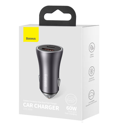 Baseus Golden Contactor Max Car Charger, 60W, 3A, 1 x USB-A - 1 x USB-C, Gray CGJM000113