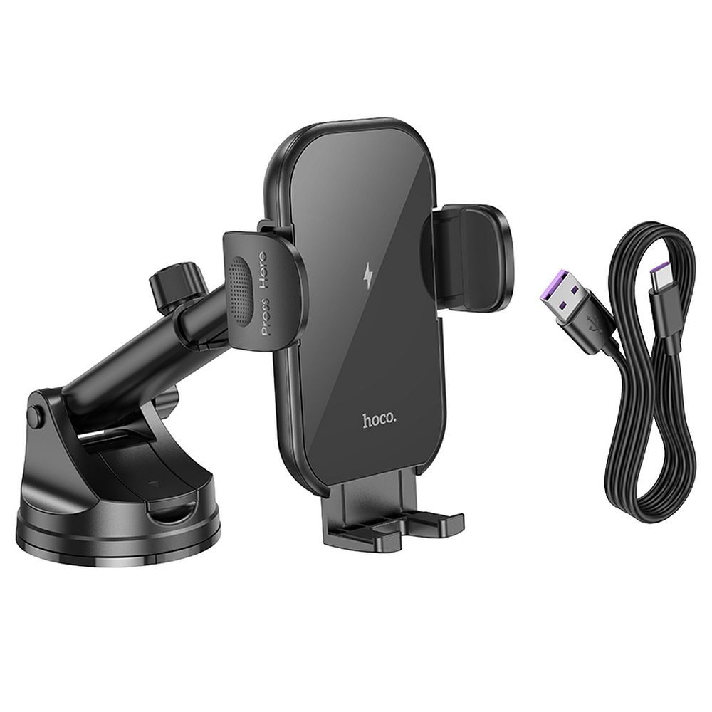 HOCO HW5 Wireless Car Charger, 15W, 1.67A, Black