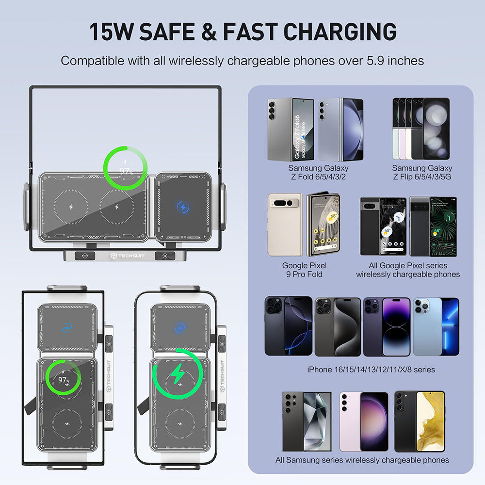 Techsuit SW1 ModoDock Wireless Car Charger, 15W, 1.67A, Black