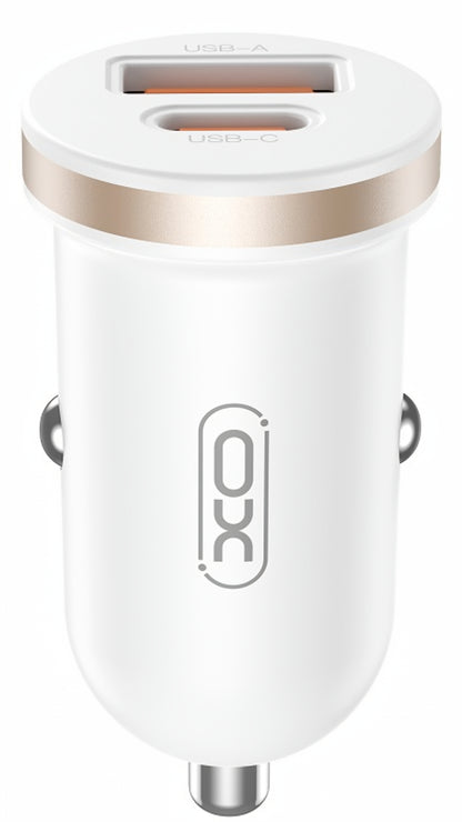 XO Design CC56 Car Charger, 30W, 3A, 1 x USB-A - 1 x USB-C, White