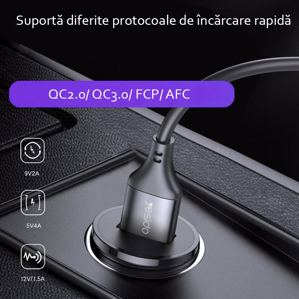 Yesido Y38 Car Charger, 18W, 3A, 1 x USB-A, Black