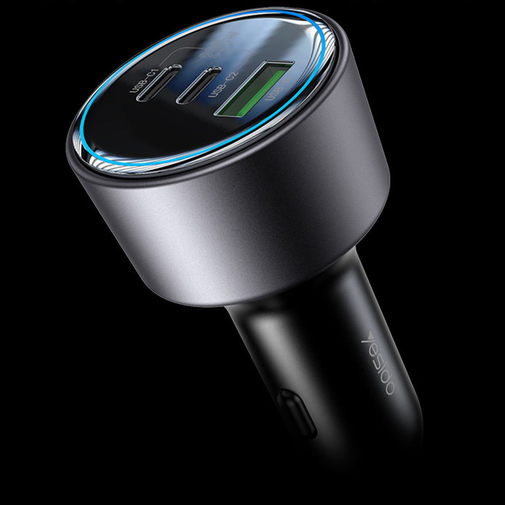 Yesido Y59 Car Charger, 200W, 5A, 1 x USB-A - 2 x USB-C, Black