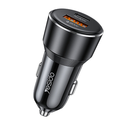 Yesido Y64 Car Charger, 50W, 3A, 1 x USB-A - 1 x USB-C, Black