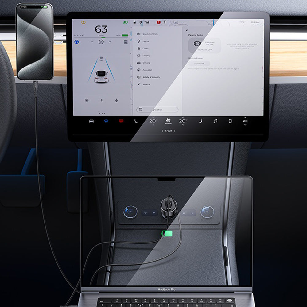 Yesido Y65 Car Charger, 100W, 5A, 1 x USB-A - 1 x USB-C, Black