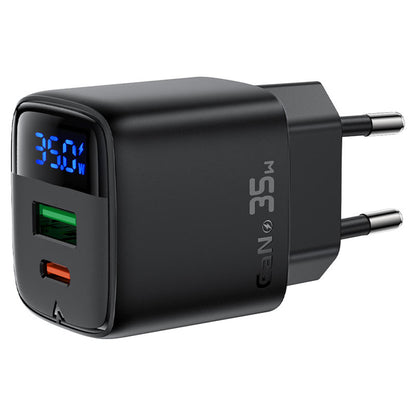 Acefast A116 Display Network Charger, 35W, 3A, 1 x USB-A - 1 x USB-C, Black