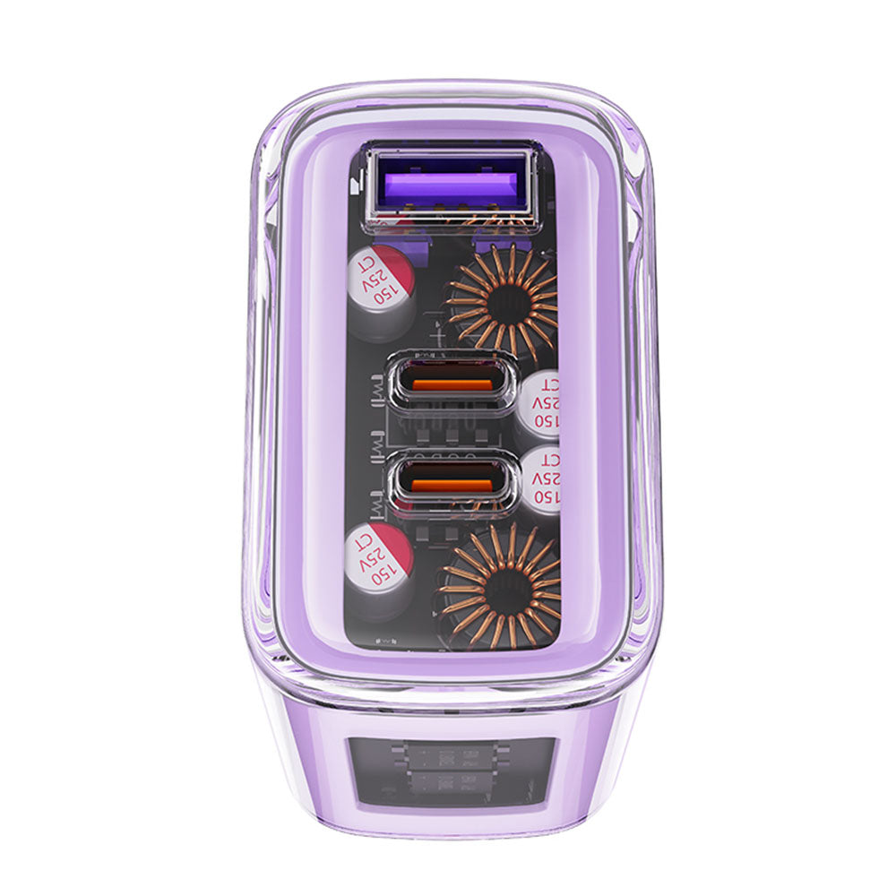 Acefast A45 Exploration Network Charger, 65W, 3.25A, 1 x USB-A - 2 x USB-C, Purple