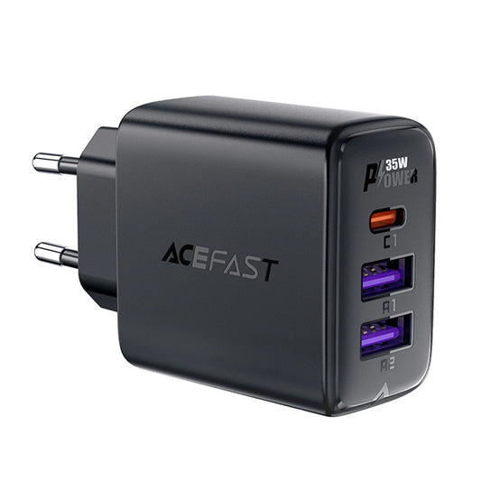 Acefast A57 Network Charger, 35W, 3A, 2 x USB-A - 1 x USB-C, Black