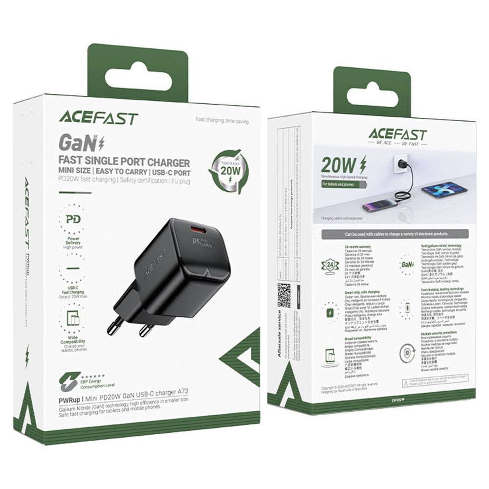 Acefast A73 Mini Network Charger, 20W, 3A, 1 x USB-C, Black