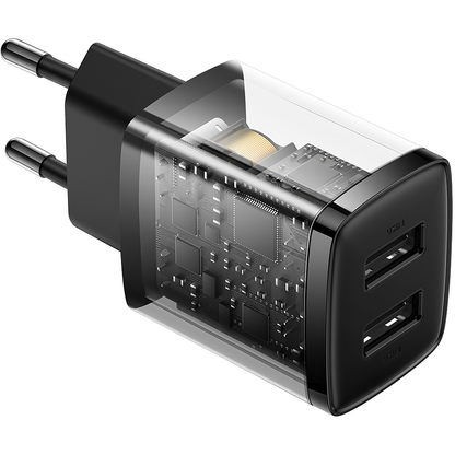 Baseus Compact Network Charger, 10.5W, 2.1A, 2 x USB-A, Black CCXJ010201