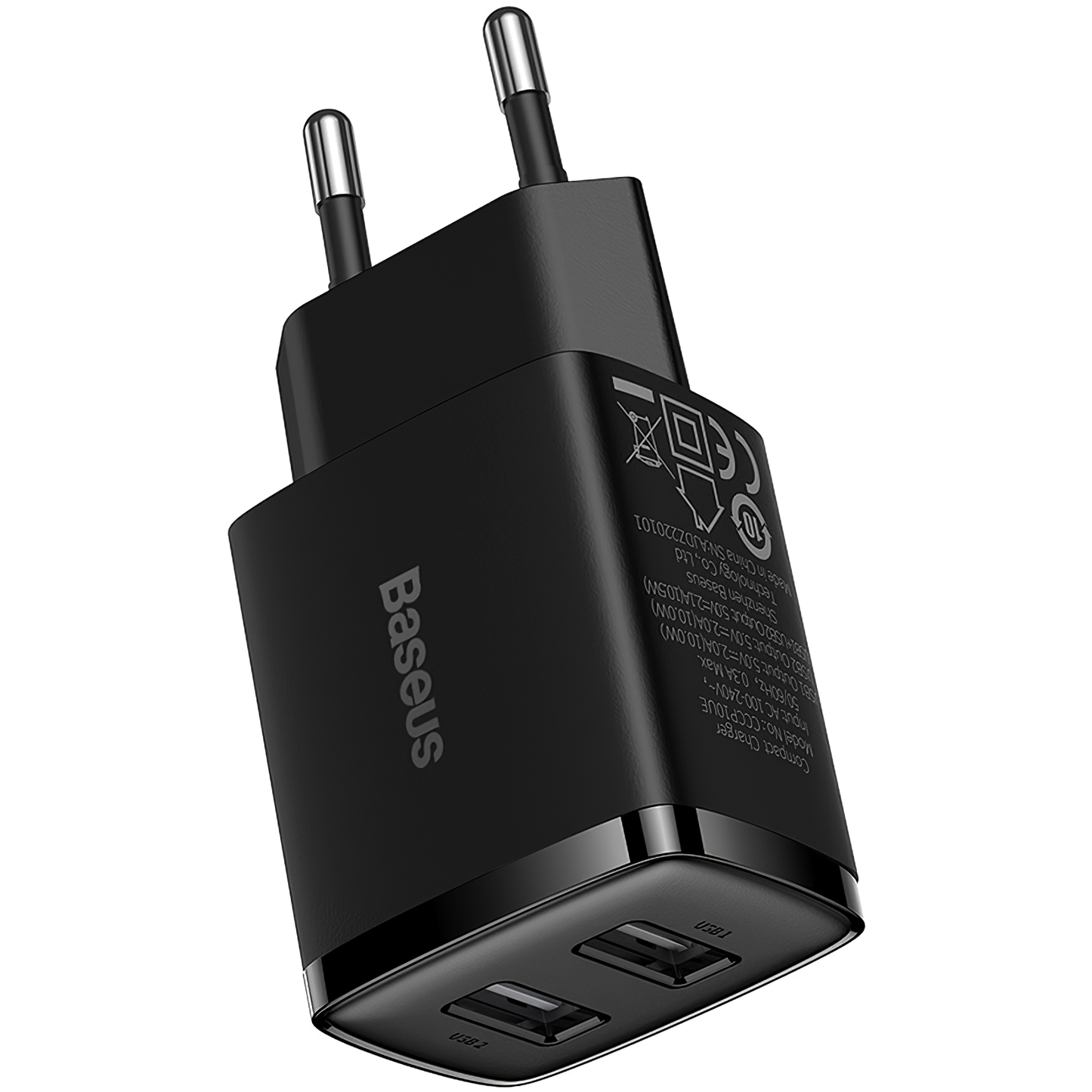 Baseus Compact Network Charger, 10.5W, 2.1A, 2 x USB-A, Black CCXJ010201