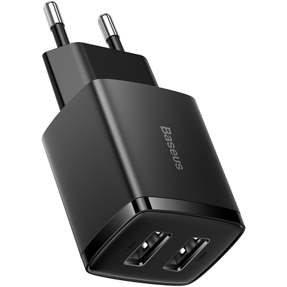 Baseus Compact Network Charger, 10.5W, 2.1A, 2 x USB-A, Black CCXJ010201