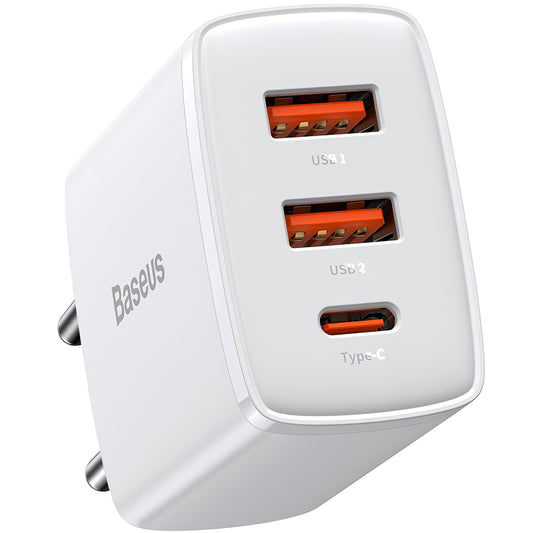 Network Charger Baseus Compact, 30W, 1 x USB-C - 2 x USB-A, White CCXJ-E02 