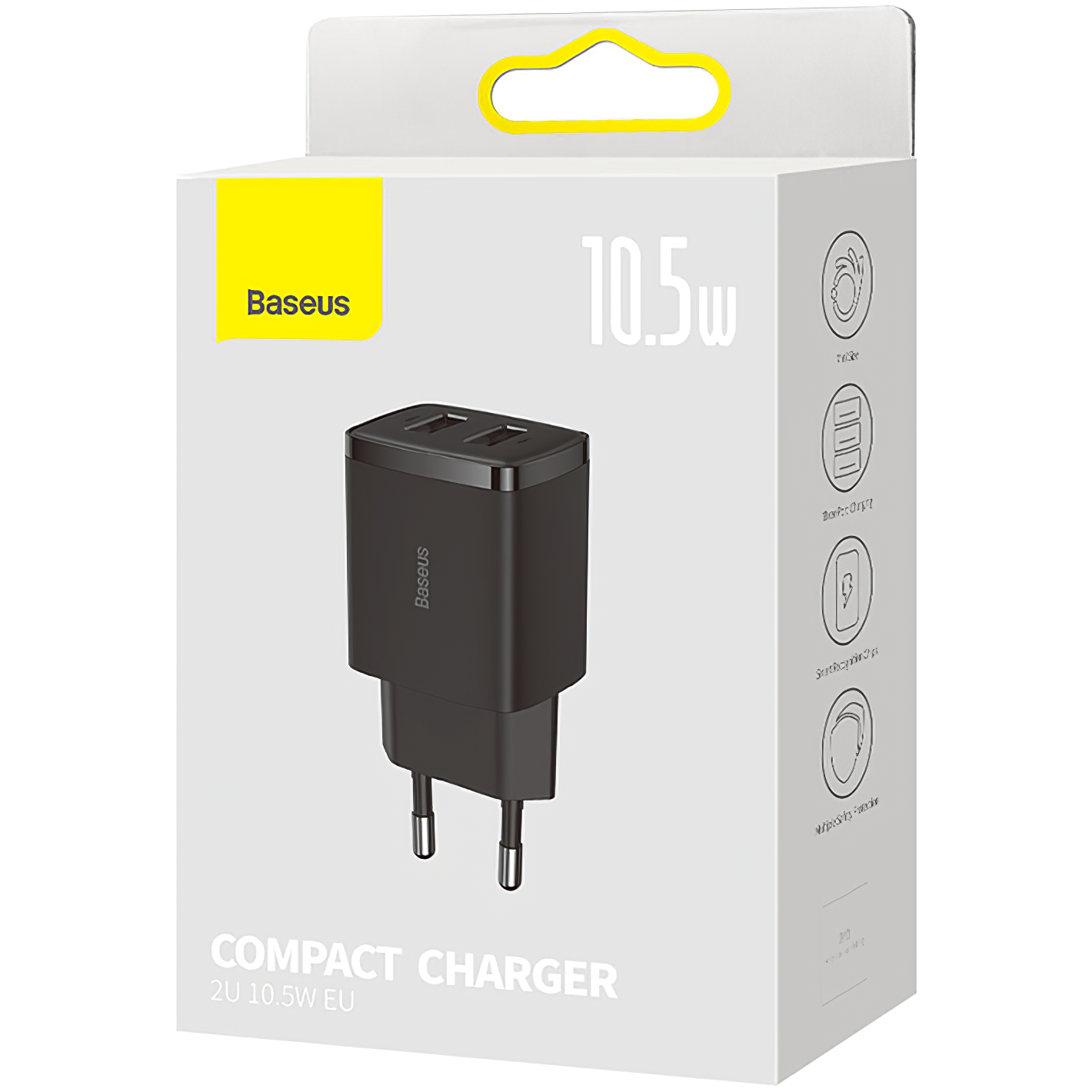 Baseus Compact Network Charger, 10.5W, 2.1A, 2 x USB-A, Black CCXJ010201