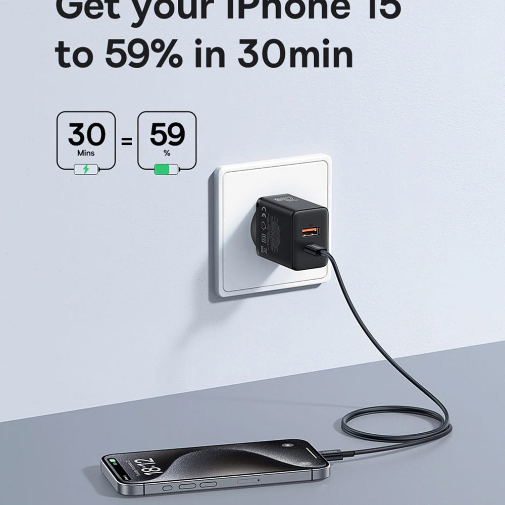 Baseus Cube Network Charger, 20W, 3A, 1 x USB-A - 1 x USB-C, Black P10111403113-00