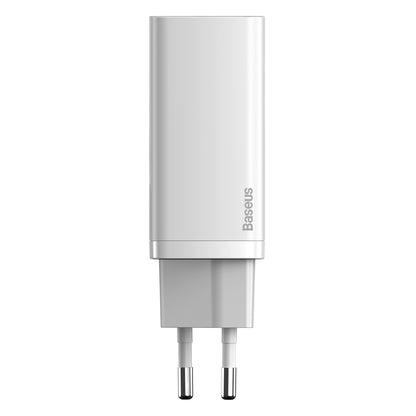 Baseus GaN2 Lite Power Adapter, 65W, 3A, 1 x USB-A - 1 x USB-C, White CCGAN2L-B02