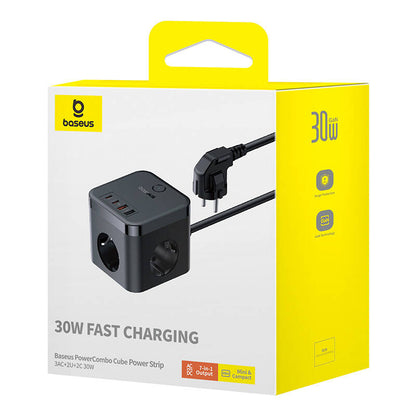 Baseus PowerCombo Cube Network Charger, 4000W, 3A, 3 x Schuko - 2 x USB-A - 2 x USB-C, Black E00066400117-00