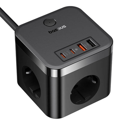 Baseus PowerCombo Cube Network Charger, 4000W, 3A, 3 x Schuko - 2 x USB-A - 2 x USB-C, Black E00066400117-00