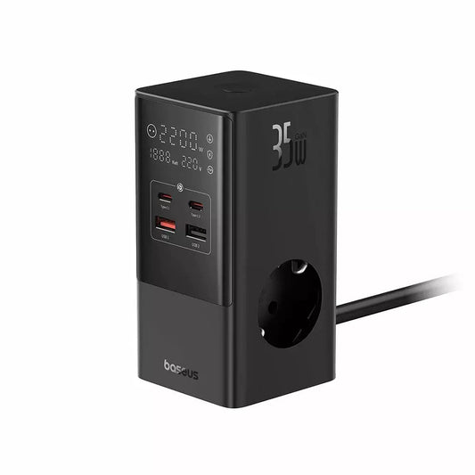 Baseus PowerCombo Network Charger, 35W, 5A, 2 x USB-A - 2 x USB-C - 3 x Schuko, Black E00023606113-00