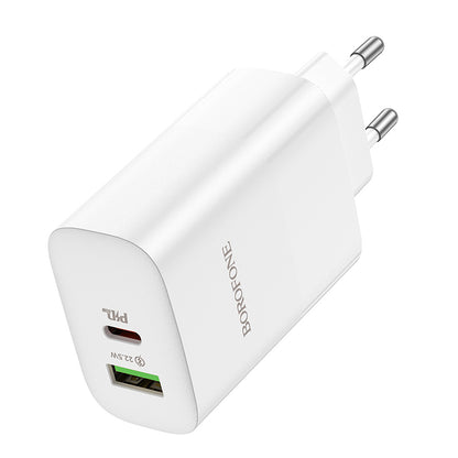 Borofone BN10 Network Charger, 65W, 5A, 1 x USB-A - 1 x USB-C, White