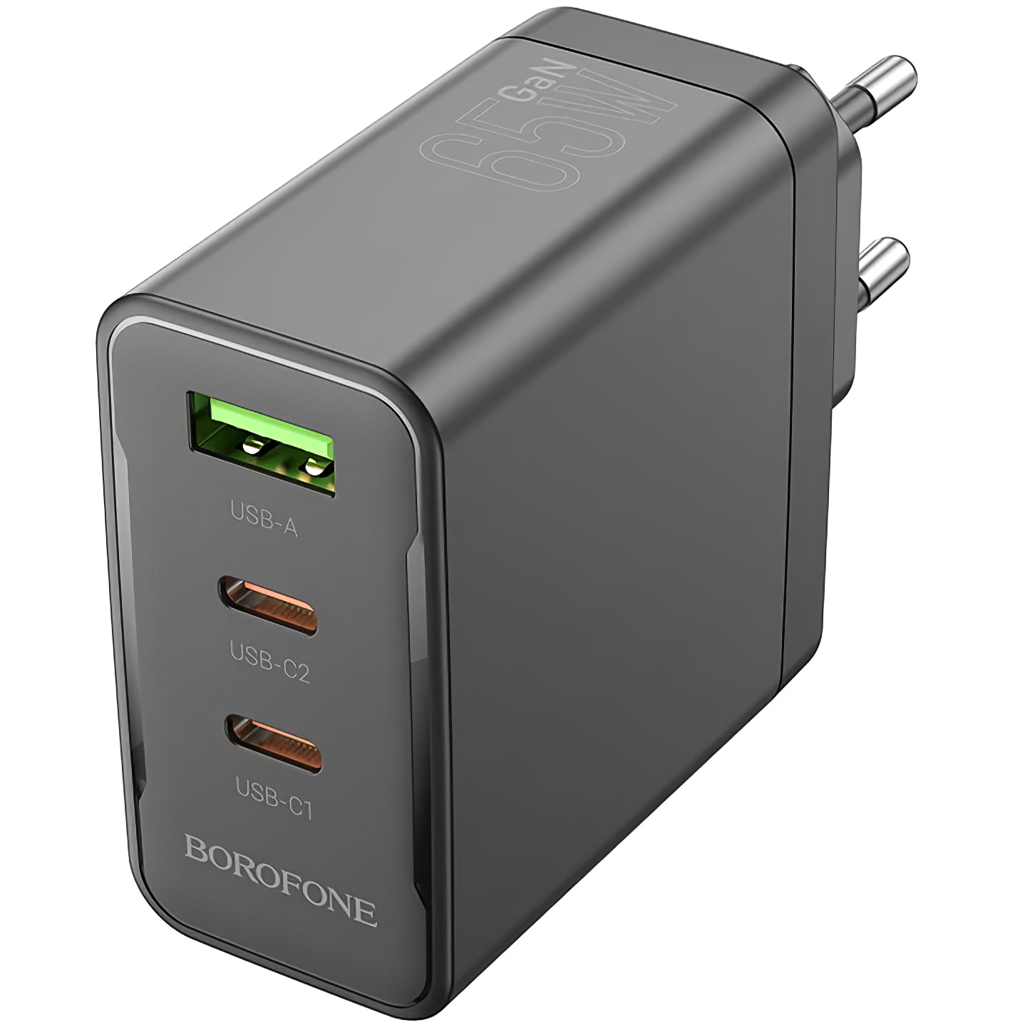 Borofone BN12 Network Charger, 65W, 5A, 1 x USB-A - 2 x USB-C, Black