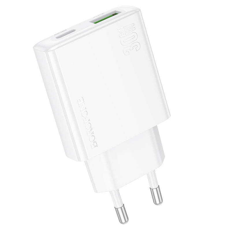 Borofone BN25 Wish Power Adapter, 30W, 3A, 1 x USB-A - 1 x USB-C, White