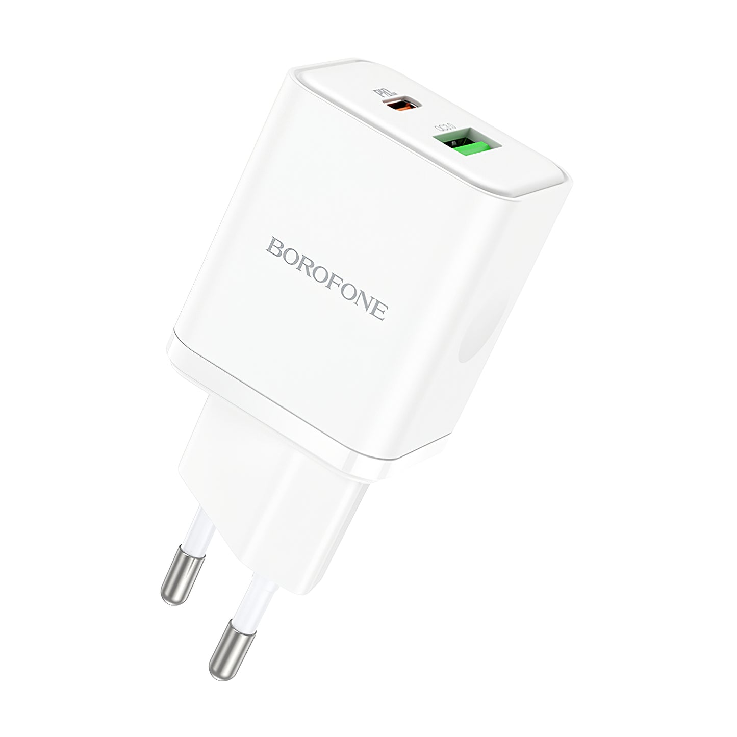 Borofone BN7 Mains Charger, 20W, 3A, 1 x USB-A - 1 x USB-C, White