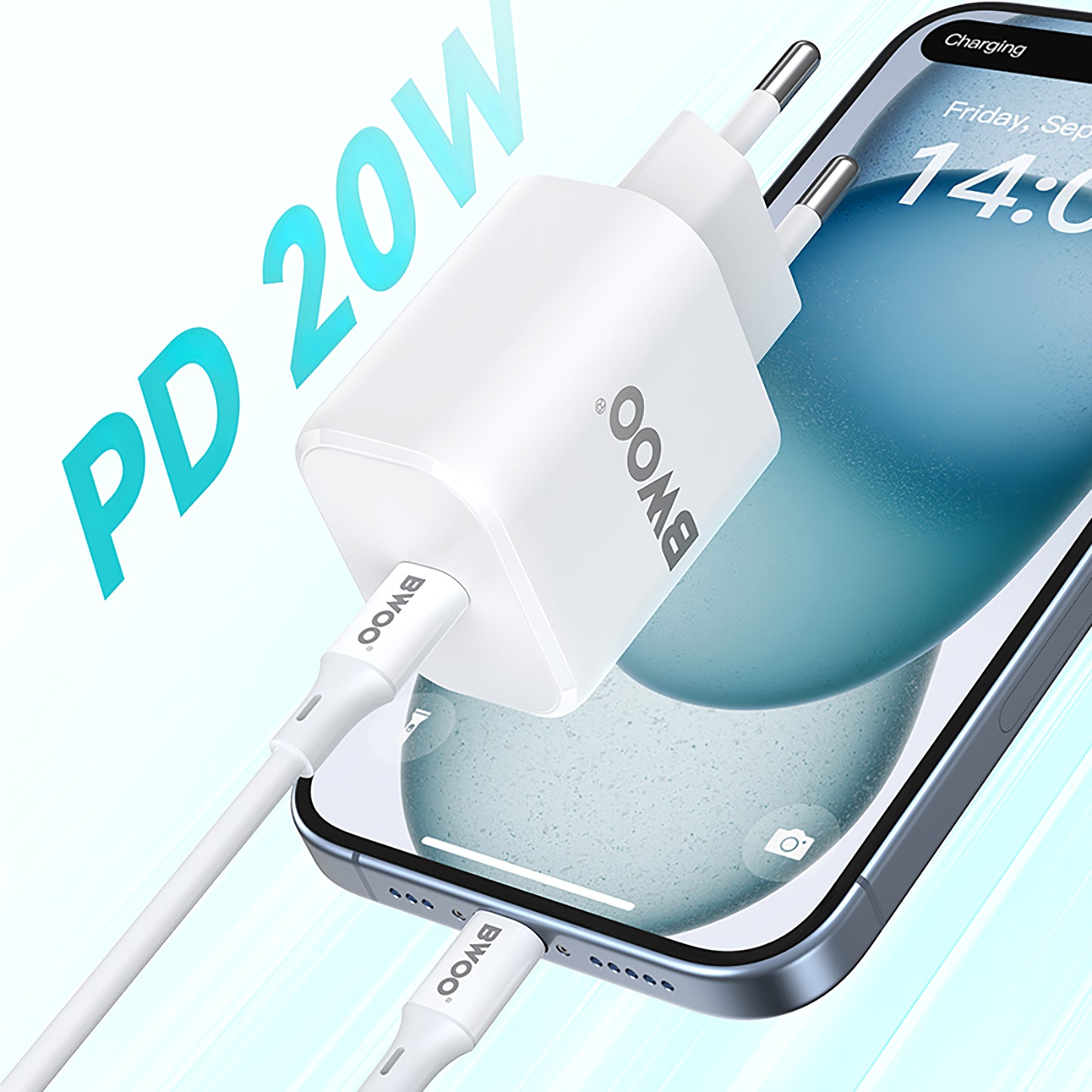 BWOO BO-CDA105 Wall Charger, 20W, 3A, 1 x USB-C, White