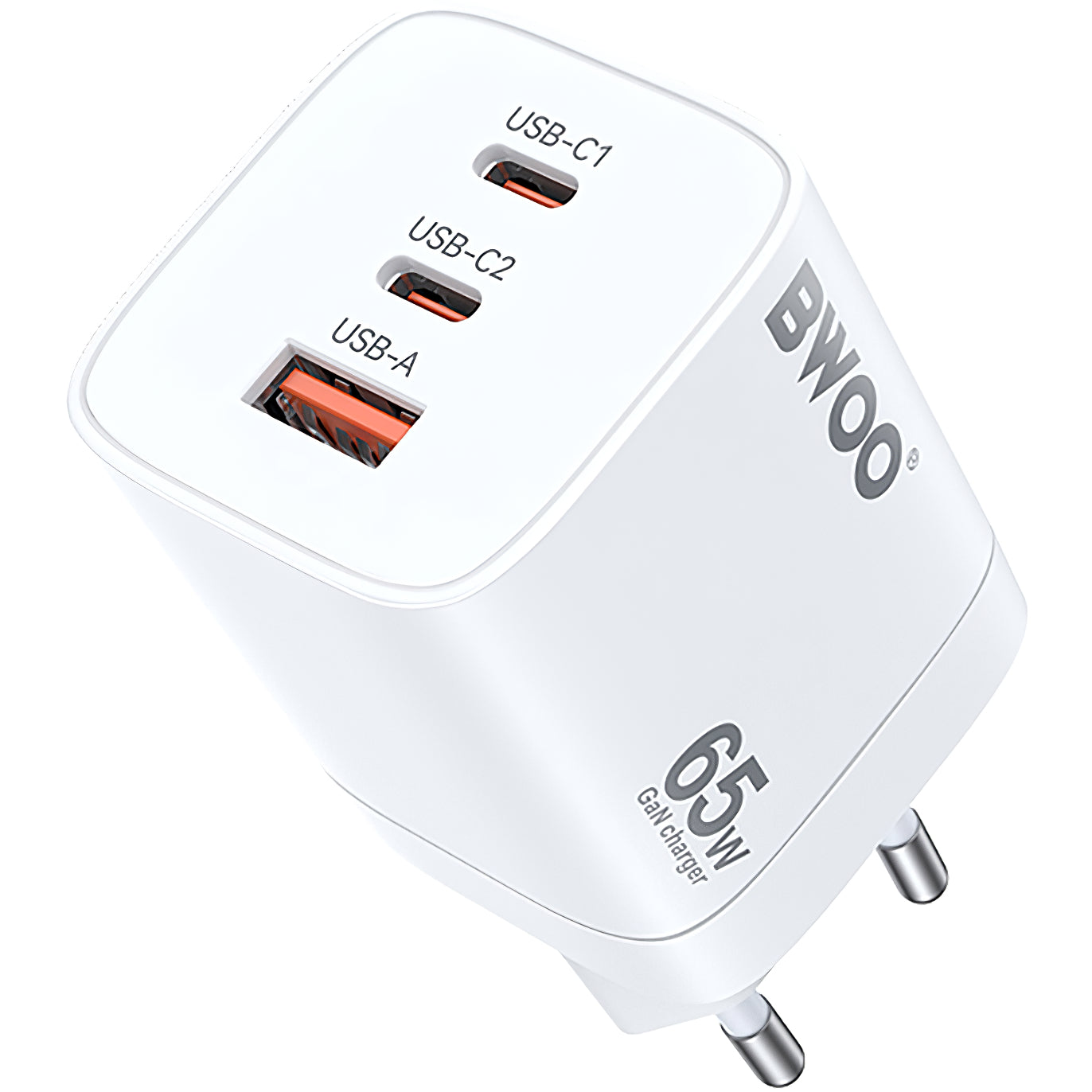 BWOO CDA147 Power Adapter, 65W, 4.5A, 1 x USB-A - 2 x USB-C, White