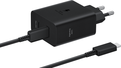 Network Charger With USB-C Cable Samsung, 50W, 3A, 2 x USB-C, Black EP-T5020XBEGEU