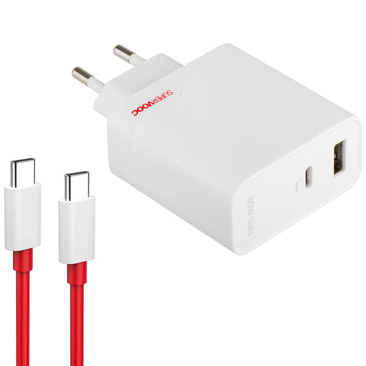 OnePlus Network Charger with USB-C Cable OnePlus, 80W, 7.3A, 1 x USB-A - 1 x USB-C, White 5461100597