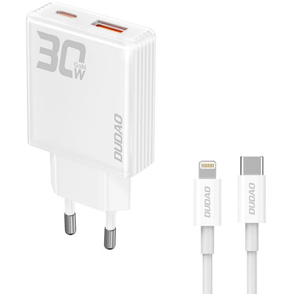 Dudao A30EUL Power Adapter with Lightning Cable, 30W, 3A, 1 x USB-A - 1 x USB-C, White