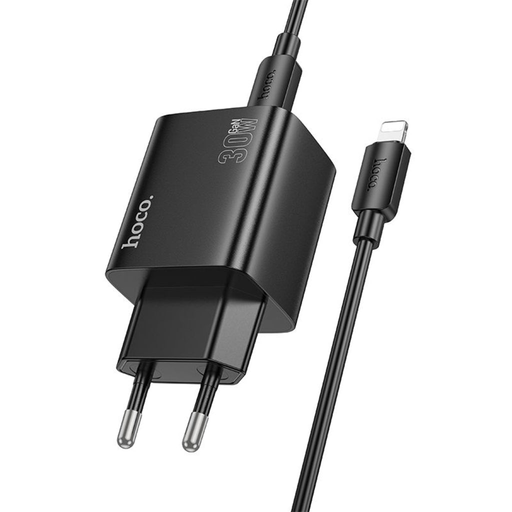 HOCO N56 Network Charger with Lightning Cable, 30W, 3A, 2 x USB-A - 2 x USB-C, Black