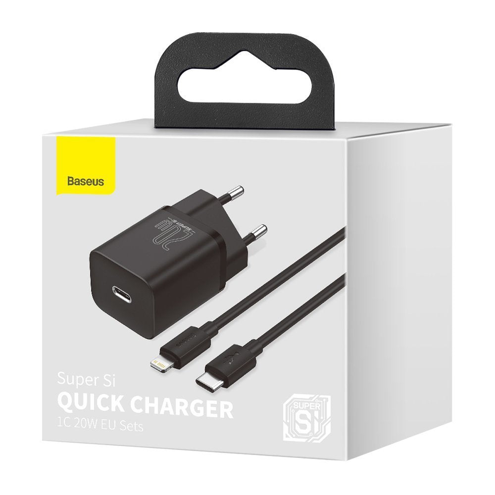 Network Charger with Lightning Cable Baseus Super Si, 20W, 3A, 1 x USB-C, Black TZCCSUP-B01