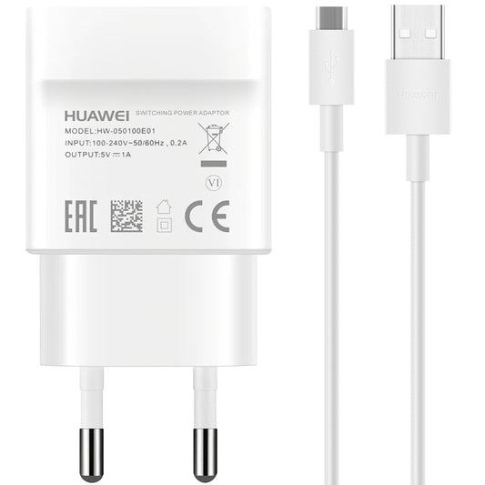 Network Charger With MicroUSB Cable Huawei HW-050100E01, 5W, 1A, 1 x USB-A, White