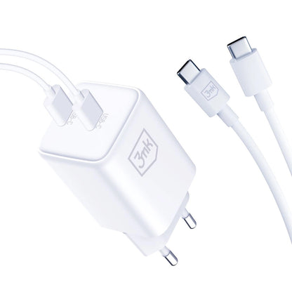 3MK HyperCharger USB-C Cable Charger, 45W, 3A, 2 x USB-C, White