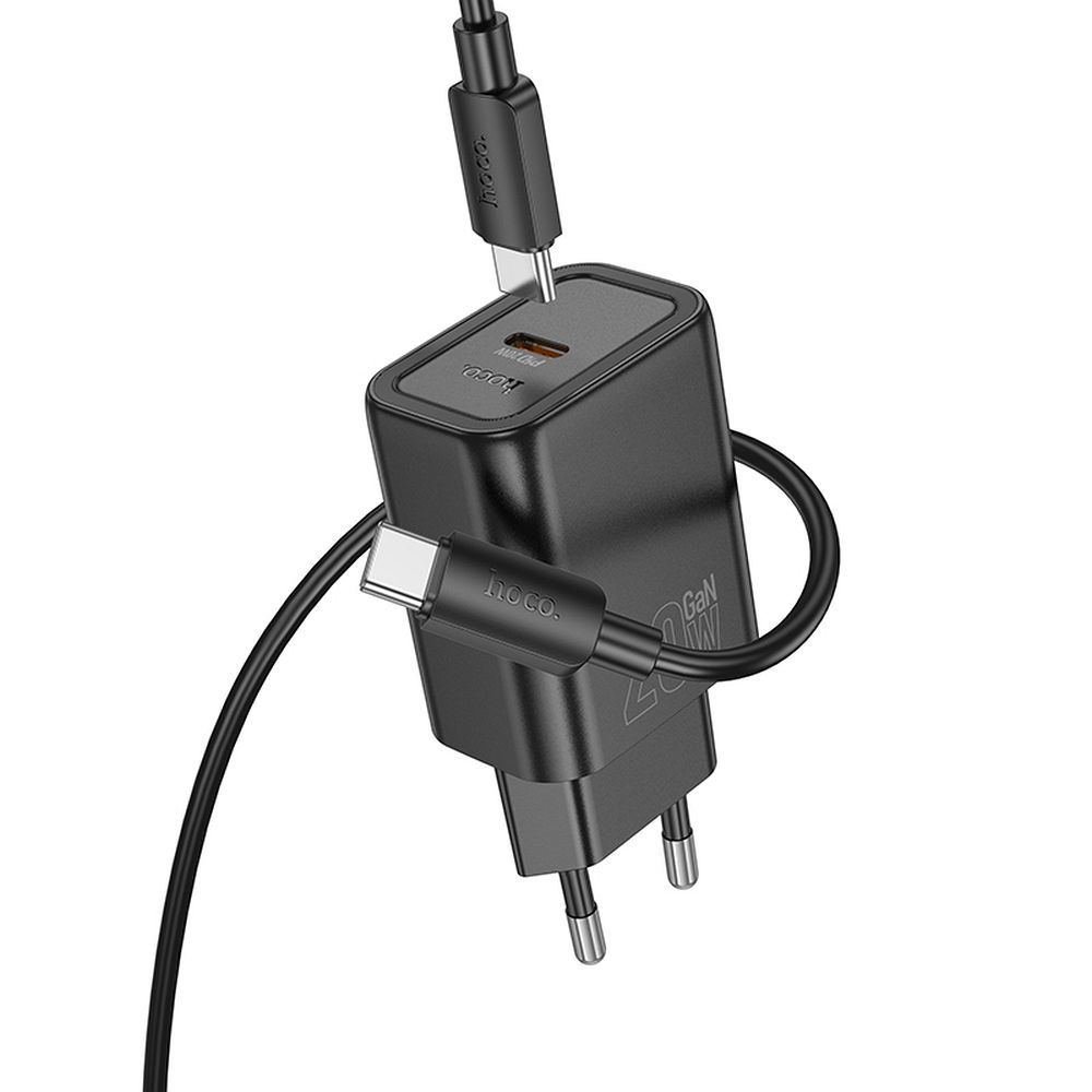 Network Charger with USB-C Cable HOCO N60, 20W, 3A, 1 x USB-C, Black