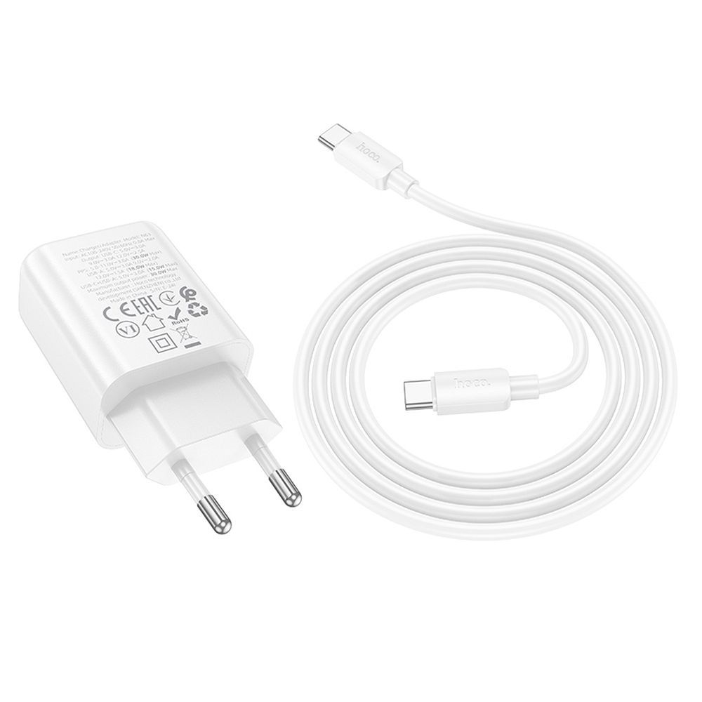 Network Charger with USB-C Cable HOCO N63, 30W, 3A, 1 x USB-A - 1 x USB-C, White
