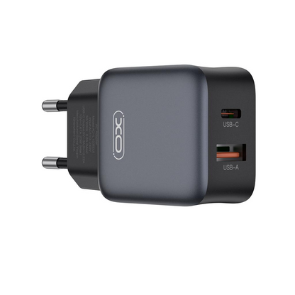 Network Charger with Lightning Cable XO Design L156, 30W, 3A, 1 x USB-A - 1 x USB-C, Black