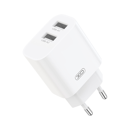 XO Design CE55 Mains Charger with USB-C Cable, 12W, 2.4A, 2 x USB-A, White