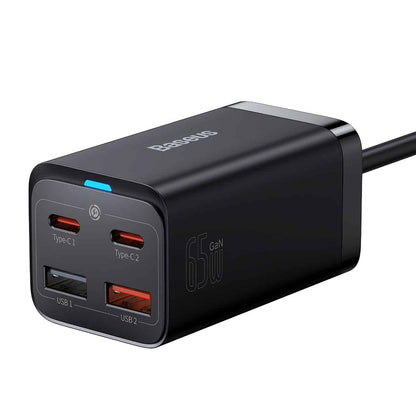 Network Charger With USB-C Cable Baseus GaN3 Pro, 65W, 3A, 2 x USB-A - 2 x USB-C, Black CCGP040101