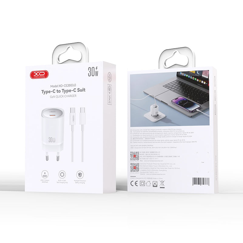 XO Design CE20 USB-C Cable Charger, 30W, 3A, 1 x USB-C, White