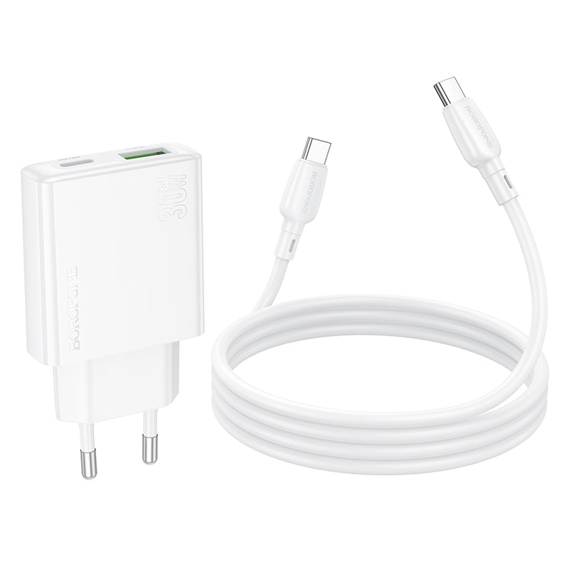 Borofone BN25 Wish USB-C Cable Charger, 30W, 3A, 1 x USB-A - 1 x USB-C, White