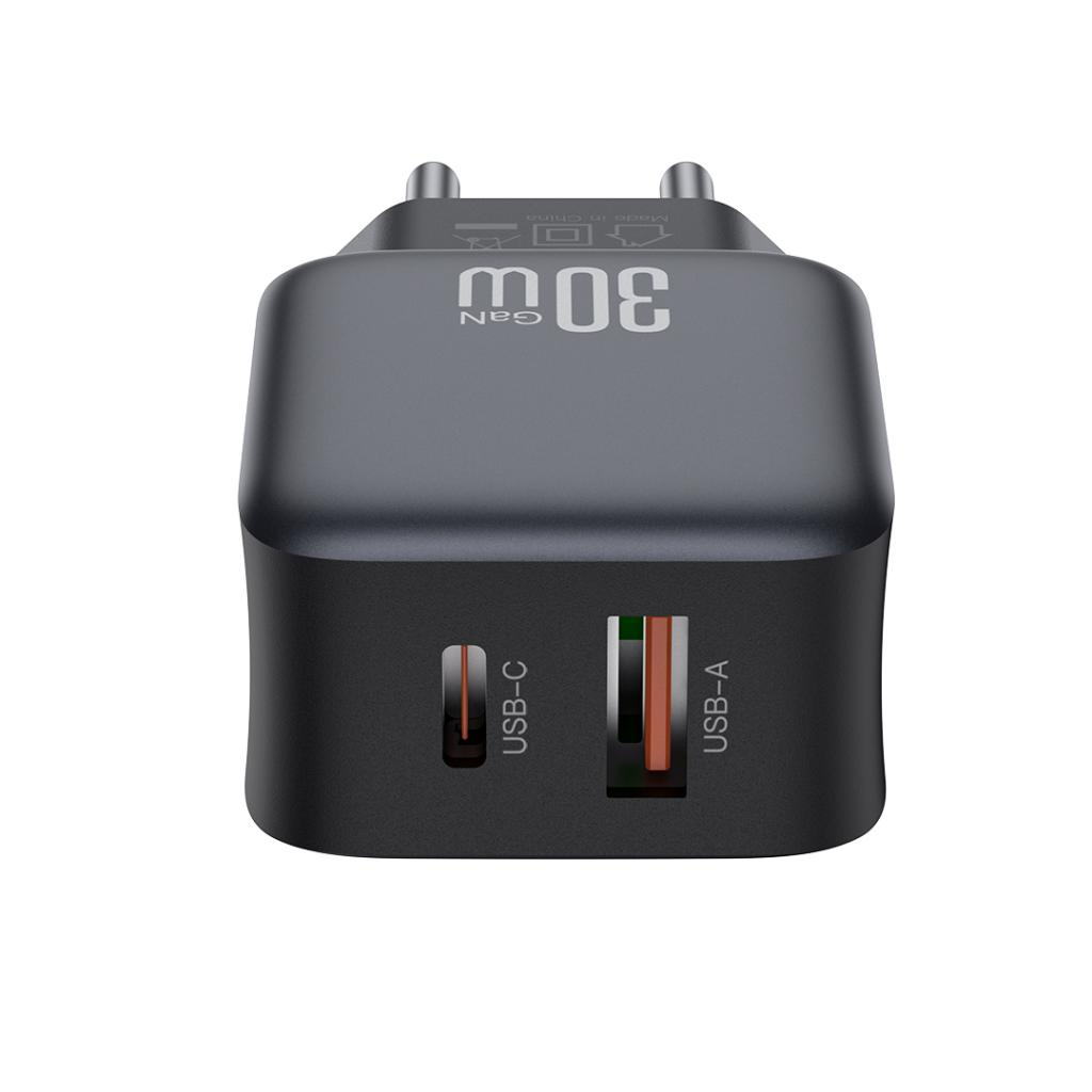 Network Charger with Lightning Cable XO Design L156, 30W, 3A, 1 x USB-A - 1 x USB-C, Black
